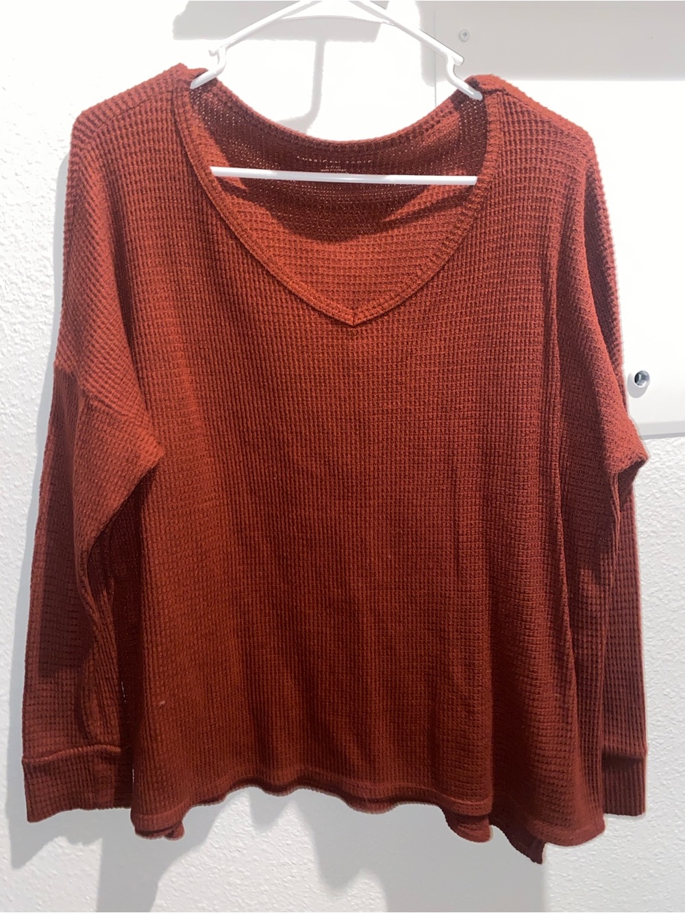 American Eagle Outfitters Rust Waffle Knit V-Neck Top
